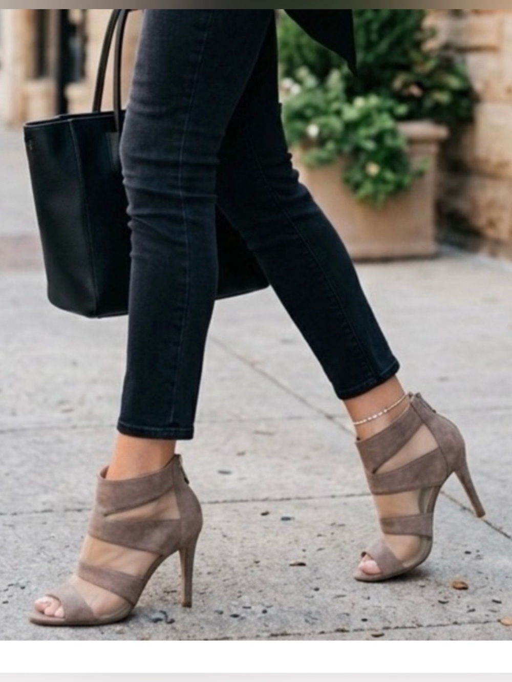 Chinese Laundry Taupe Suede Mesh Peep Toe Booties Size 7